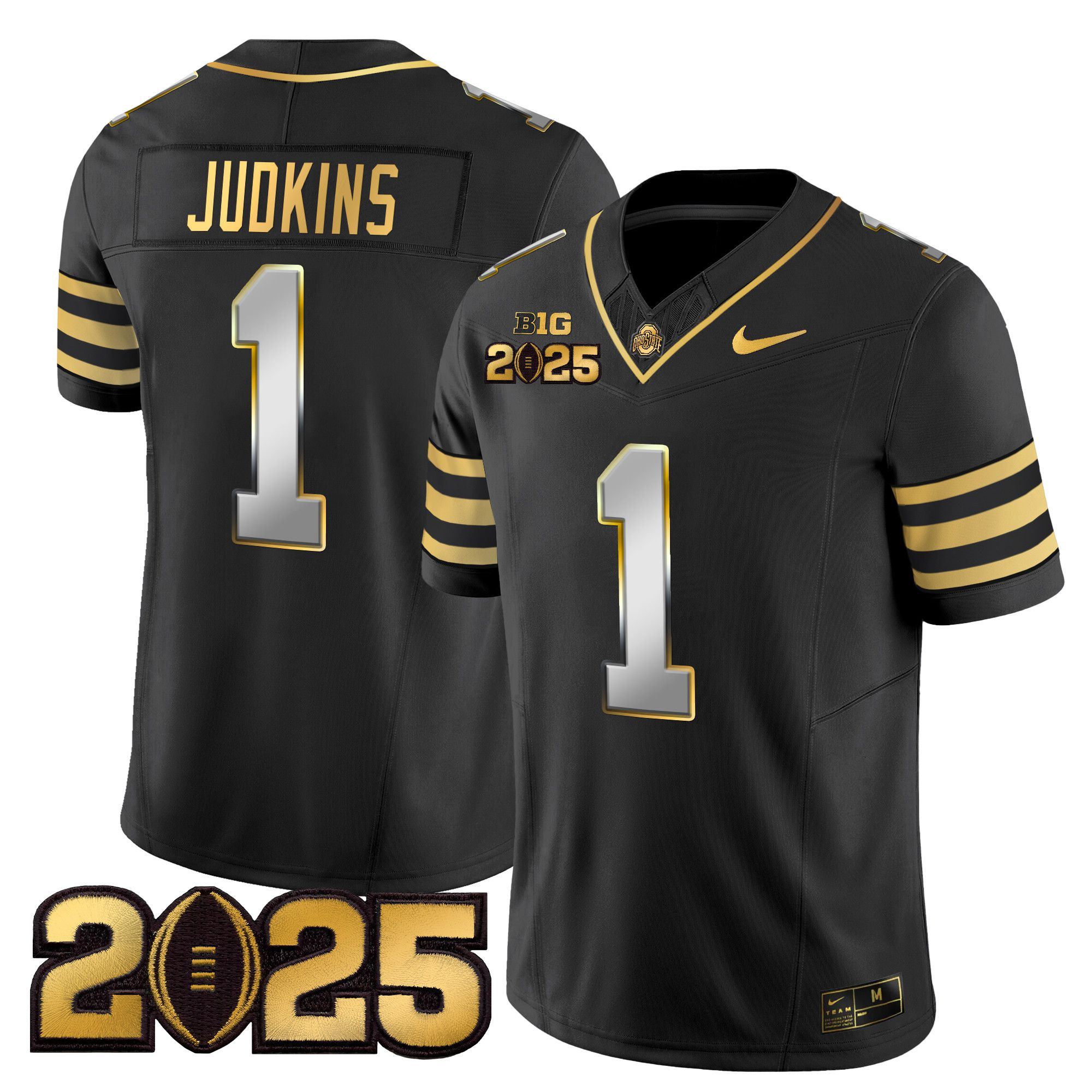 Men Ohio State Buckeyes #1 Judkins Black 2025 CFP Final Patch Gold Vapor Limited NCAA Jersey style 2